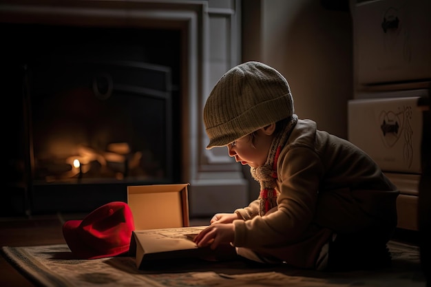 Un ragazzino seduto sul pavimento a leggere un libro