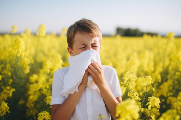 Un ragazzino soffre di allergia ai pollini primaverili