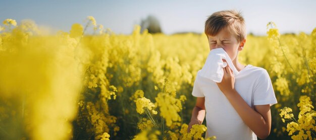 Un ragazzino soffre di un'allergia al polline primaverile