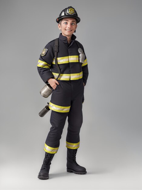 un ragazzino vestito da vigile del fuoco