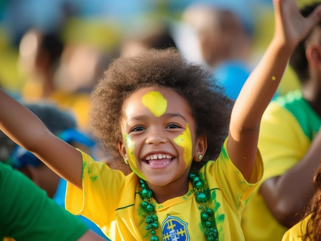 Un ragazzo brasiliano celebra la vittoria della sua squadra di calcio