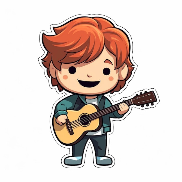 Un ragazzo cartone animato con una chitarra e un sorriso ai generativo
