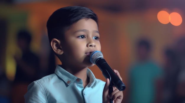 Un ragazzo che canta in un microfono