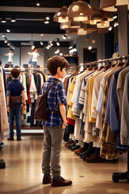 un ragazzo che guarda il negozio di moda