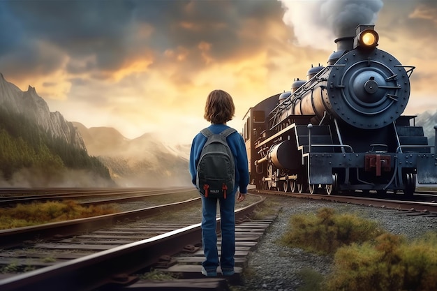 Un ragazzo che guarda un treno in corsa
