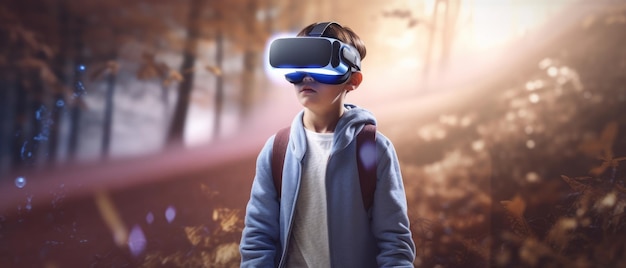 Un ragazzo che indossa un visore per la realtà virtuale