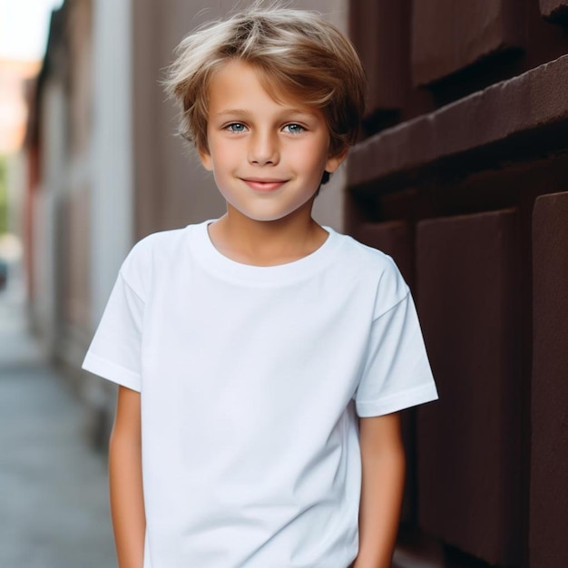 Un ragazzo che indossa una camicia bianca con scritto "indossa una camicia bianca"