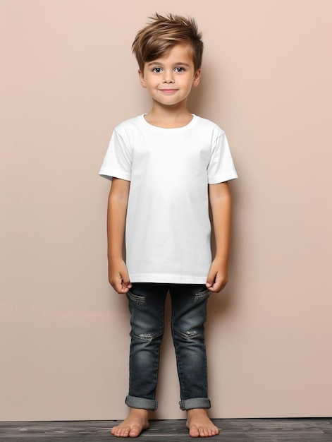 un ragazzo che indossa una maglietta bianca con una maglietta bianca.