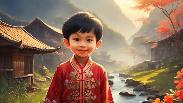 Un ragazzo cinese celebra il Capodanno cinese