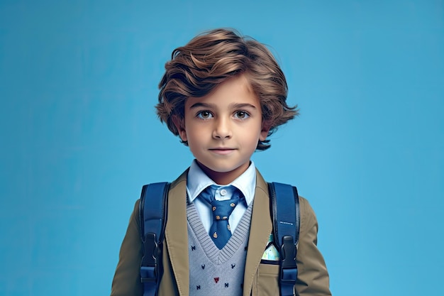 Un ragazzo con i capelli ricci che indossa un'uniforme scolastica