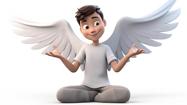 un ragazzo con le ali che dice "angelo" sul davanti.