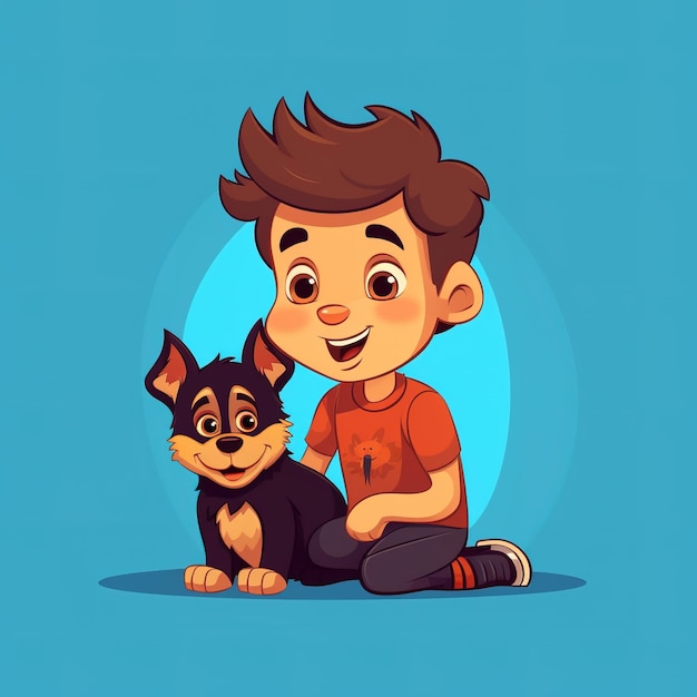 Un ragazzo con un'illustrazione del cane