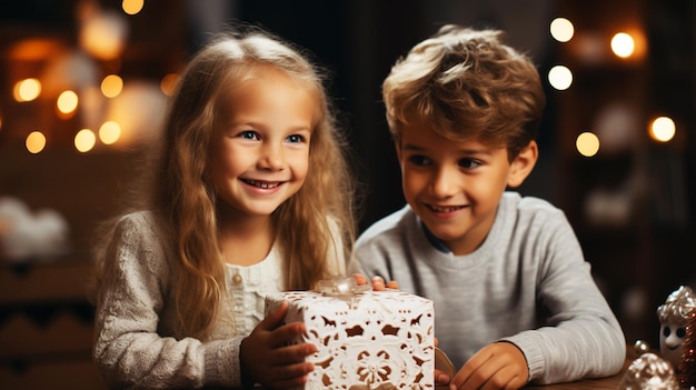 Un ragazzo con un regalo un bambino con un regalo