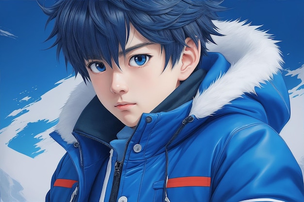 Un ragazzo con una giacca blu AI generativa