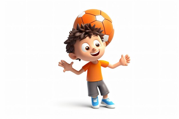 Un ragazzo con una palla da calcio sulla testa