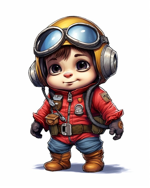 un ragazzo dei cartoni animati che indossa una giacca rossa e occhiali da sole con uno zaino generativo ai