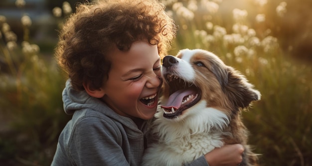 un ragazzo e il suo cane che si sorridono a vicenda