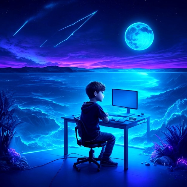 Un ragazzo è seduto davanti alla scrivania del computer