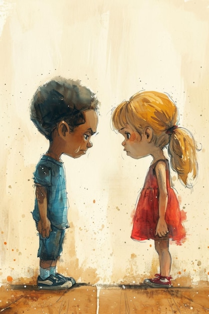 Un ragazzo e una ragazza arrabbiati si trovano di fronte l'uno all'altro.
