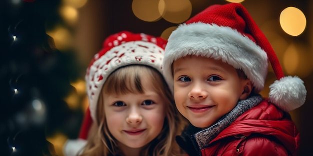 Un ragazzo e una ragazza che si godono l'idea di Natale e Capodanno IA generativa