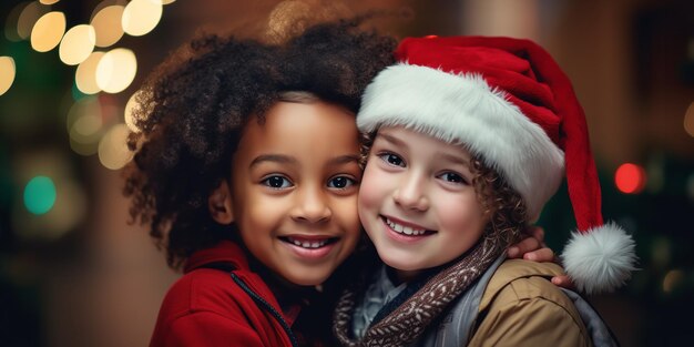Un ragazzo e una ragazza che si godono l'idea di Natale e Capodanno IA generativa