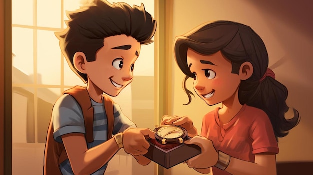 Un ragazzo e una ragazza stanno guardando un orologio.