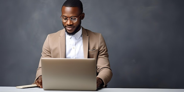 Un ragazzo felice che utilizza un computer portatile si siede su una sedia e naviga in Internet