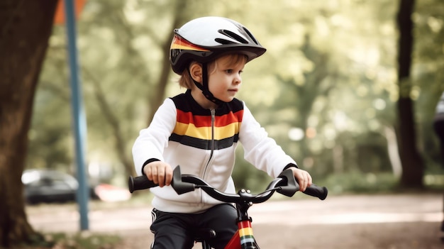 Un ragazzo in bicicletta che indossa un casco