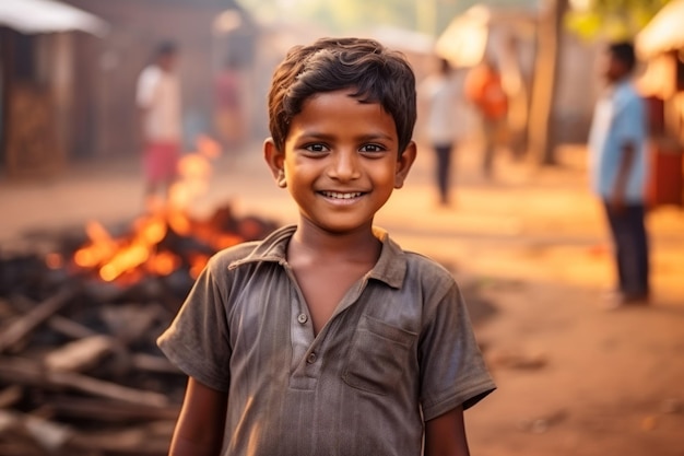 un ragazzo indiano sorride alla telecamera