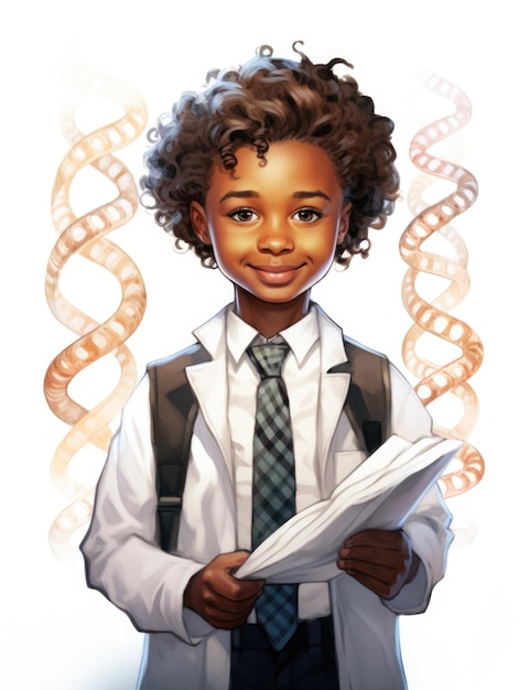 Un ragazzo nero nei panni di uno scienziato che tiene in mano una provetta