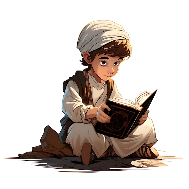un ragazzo religioso di cartoni animati seduto a leggere