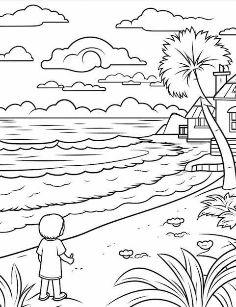 un ragazzo sta camminando sulla spiaggia vicino all'oceano ai generativo