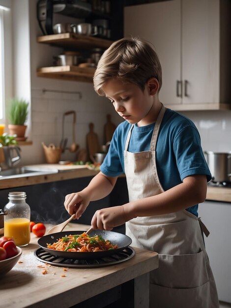 Un ragazzo sta cucinando in cucina.