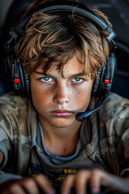 Un ragazzo sta giocando a un videogioco con una faccia di concentrazione