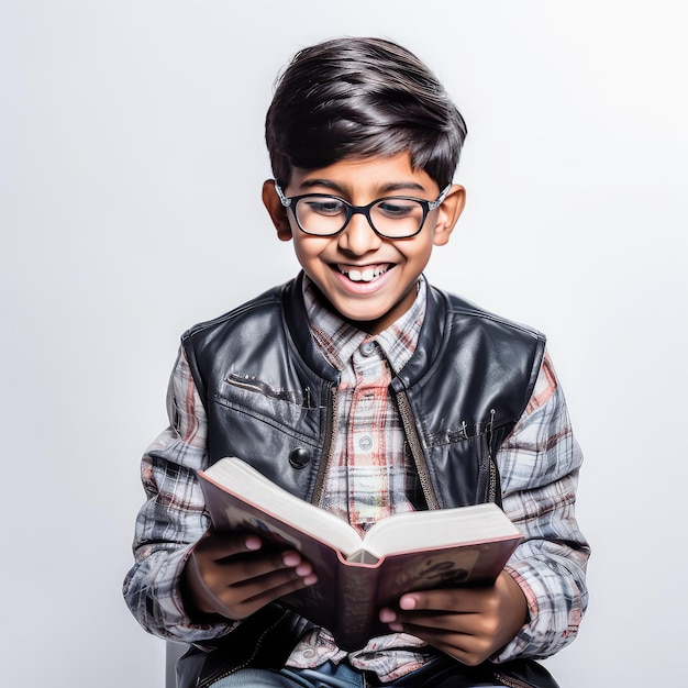 Un ragazzo sta leggendo un libro e sta sorridendo.