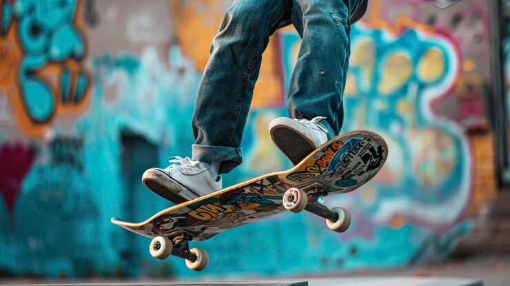 Foto un ragazzo su uno skateboard che cerca di fare il flip