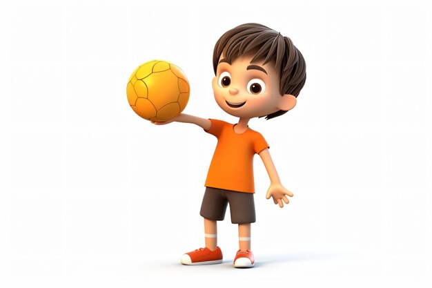 Un ragazzo tiene in mano una palla e indossa pantaloncini arancione.