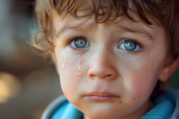 Un ragazzo triste che piange lacrime di dolore Concetto Emozioni Tristezza Innocenza Dolore Solitudine