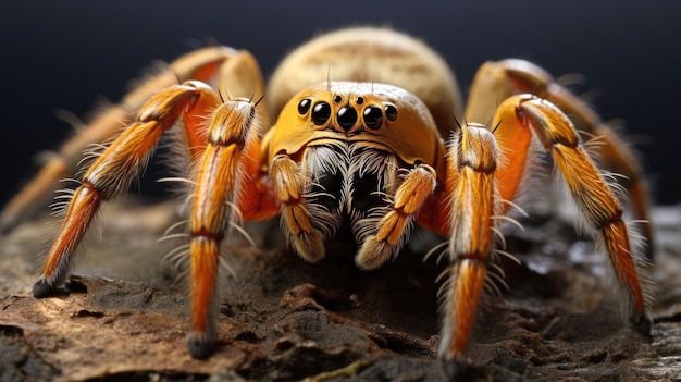 un ragno che ha una zampa anteriore e le gambe gialle.