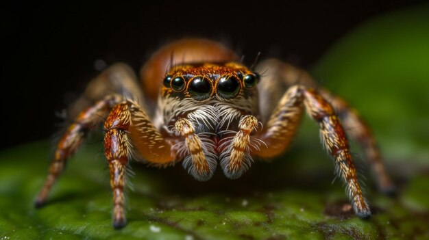 Un ragno con un grande occhio arancione e un occhio nero.