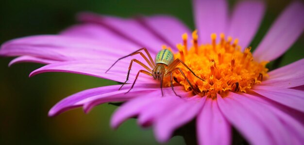 Un ragno si siede su un fiore in giardino.
