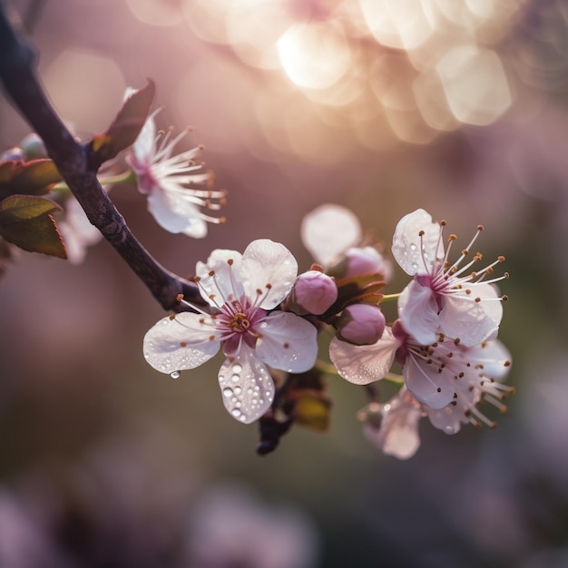 Un ramo con fiori bianchi e la parola ciliegia sopra