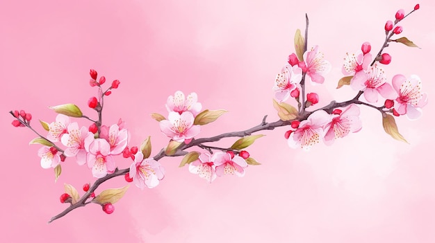 Un ramo di carta con illustrazione ad acquerello digitale con sfondo rosa IA generativa