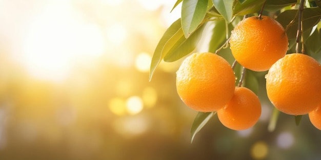 Un ramo di mandarini con il sole che splende su di esso