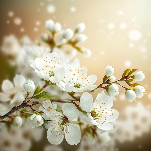 Un ramo di un albero con fiori bianchi e la parola ciliegia su di esso