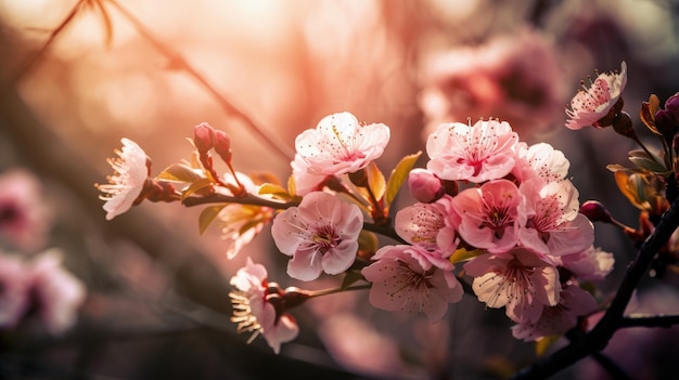 Un ramo di un albero con fiori rosa AI generativo