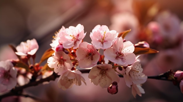 Un ramo di un albero con fiori rosa AI generativo