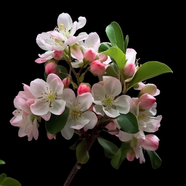 Un ramo di un albero con fiori rosa e bianchi.