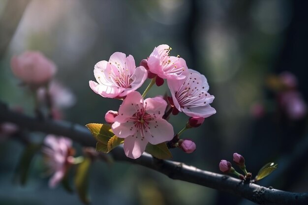 Un ramo di un albero con fiori rosa