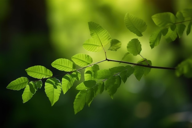 Un ramo di un albero con foglie verdi AI generativo